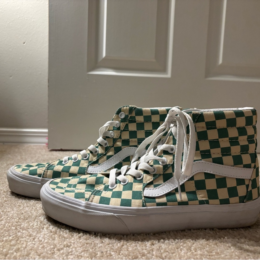 Green checkered high top vans. Brand new.